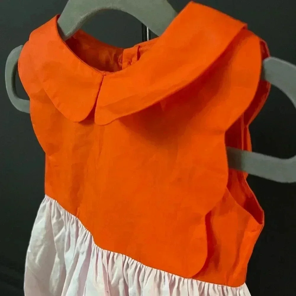 NWT • Jacadi 12M Rose Loupiote scalloped Color block  dress w/ Peter Pan collar